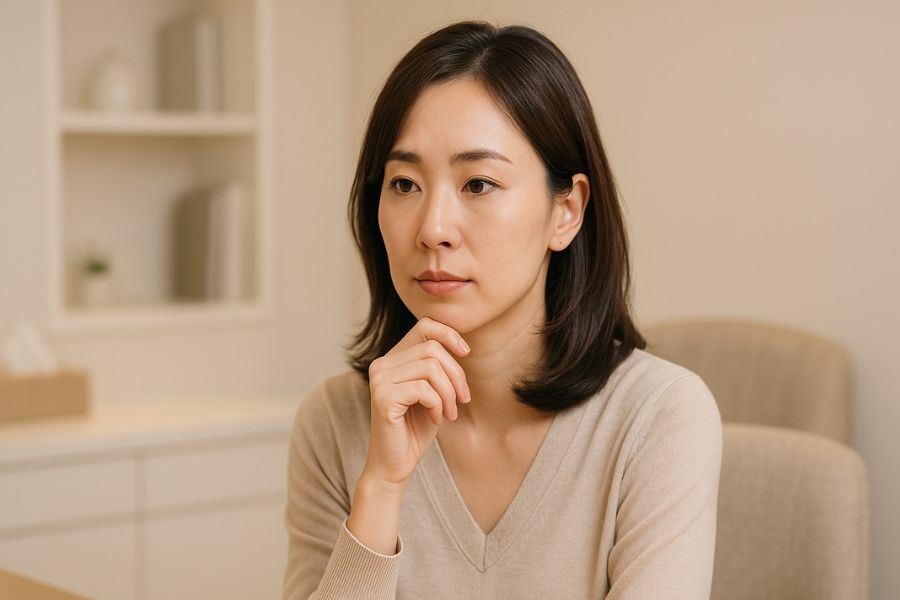 思慮深く比較検討している美しい日本人女性