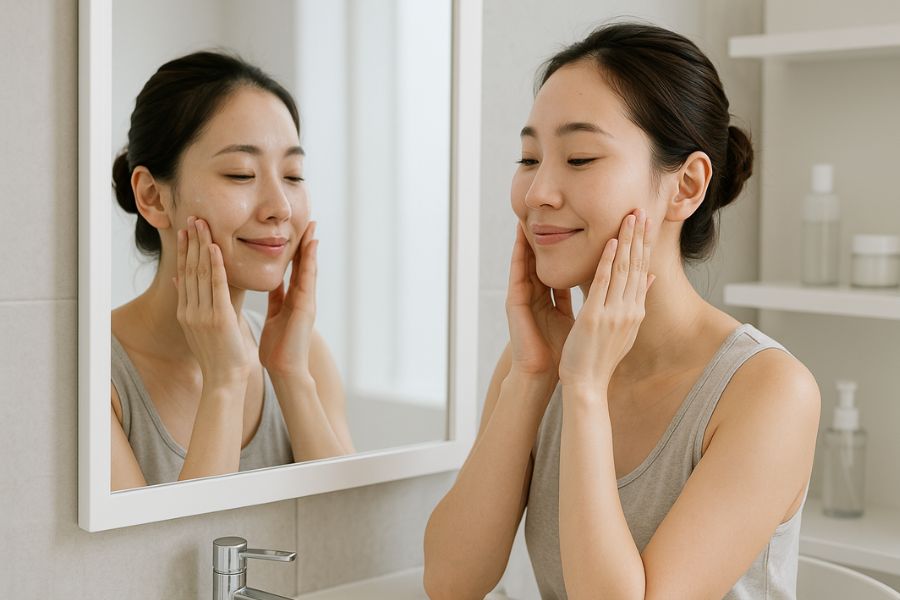 エラボトックス施術後の注意点、丁寧にスキンケアをする日本人女性のアフターケア