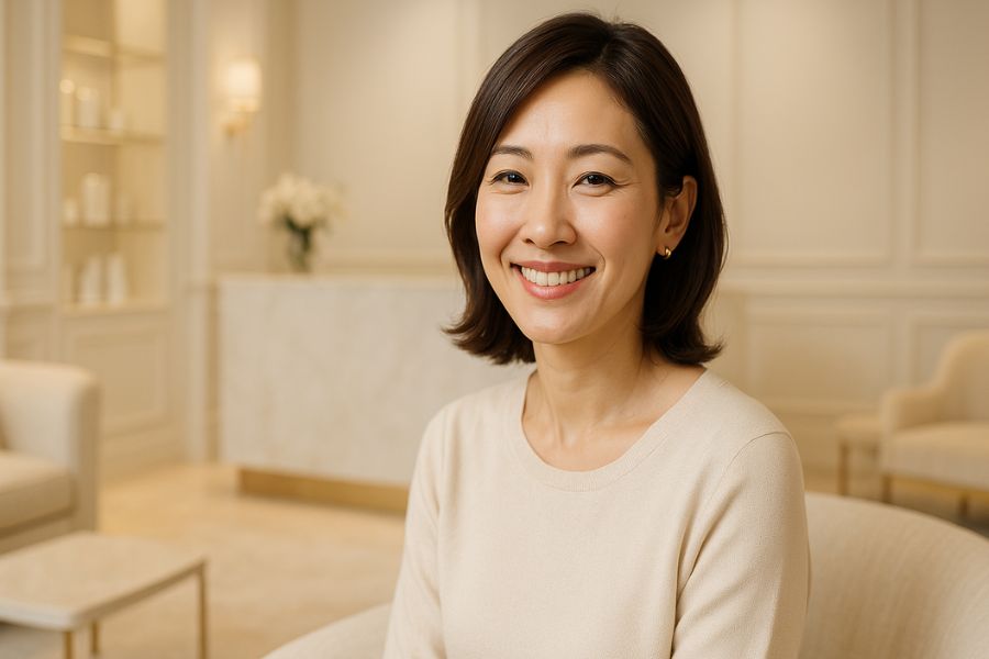 福岡天神美容クリニックで満足そうに微笑む女性患者｜高品質なマリオネットライン治療の特徴