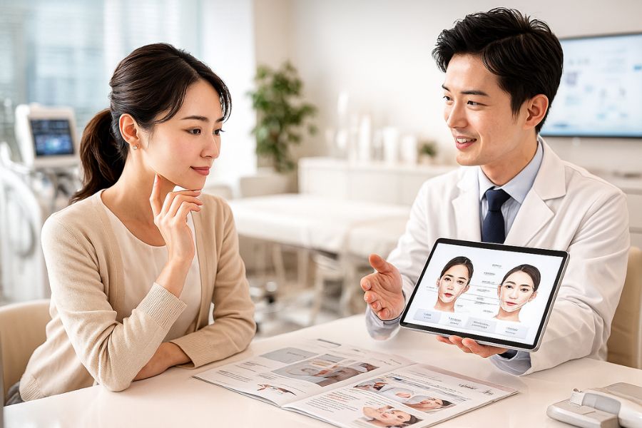 医師がインモードのMiniFXとFormaの技術について患者に説明している様子