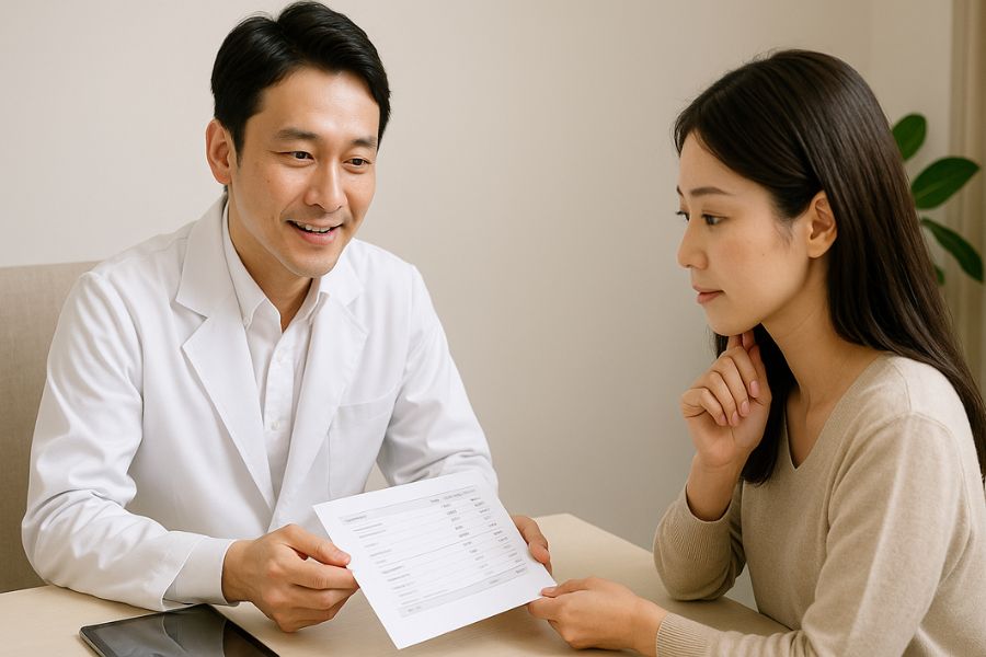 モフィウス8に関する質問に丁寧に答える医師とカウンセリング