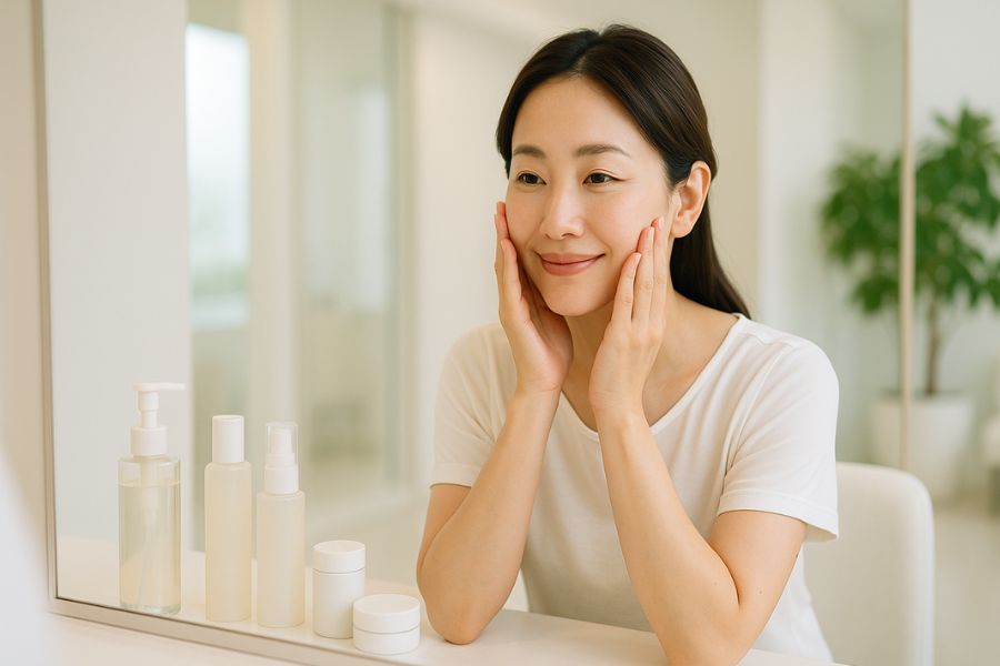 マリオネットライン治療後のアフターケアをする女性｜治療効果を維持するためのスキンケア