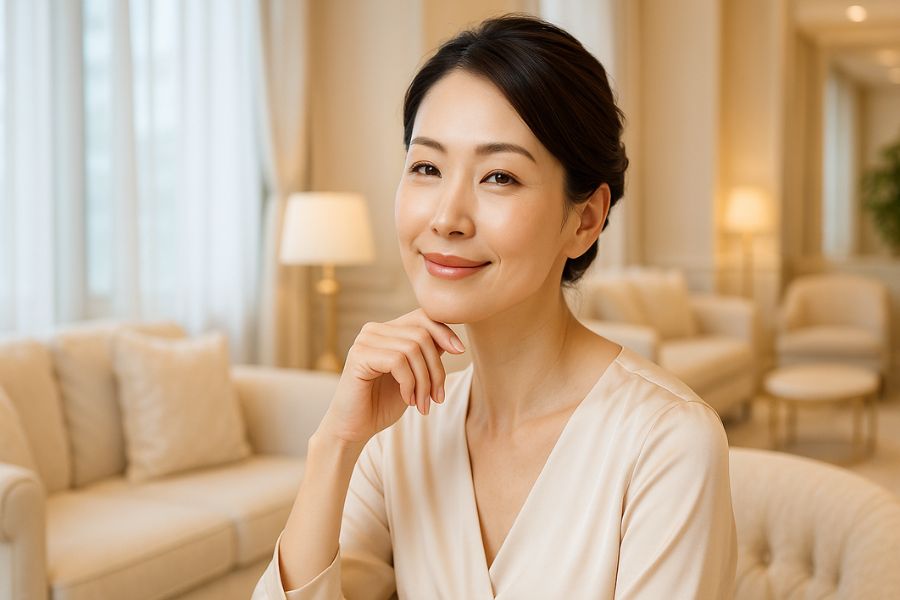 糸リフト術後のダウンタイムを経て美しいフェイスラインを手に入れた女性