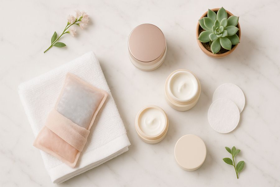 糸リフト術後に優しくスキンケアを行う女性