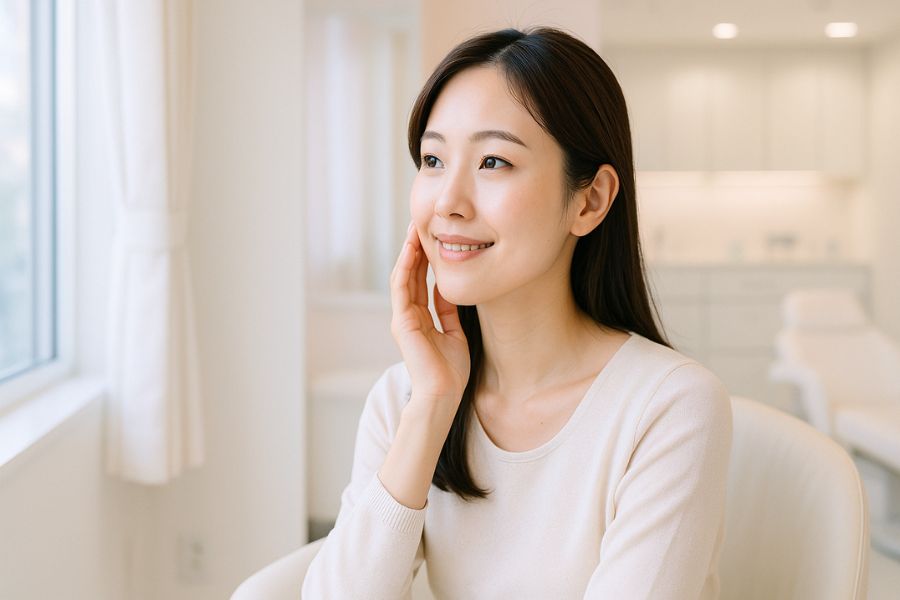 20代女性が美容クリニックで小顔整形のカウンセリングを受けている様子