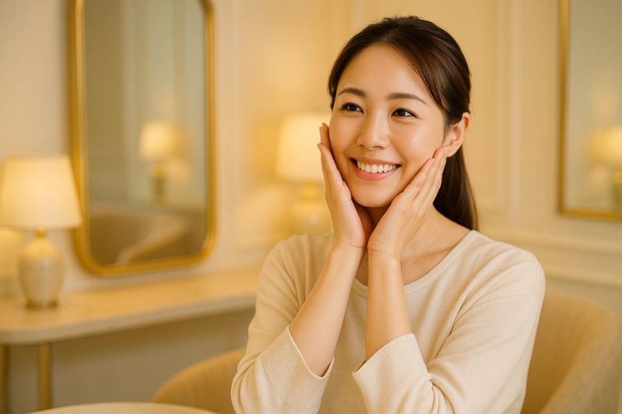 糸リフトのリフトアップ効果を想像する20代女性、フェイスライン改善への期待