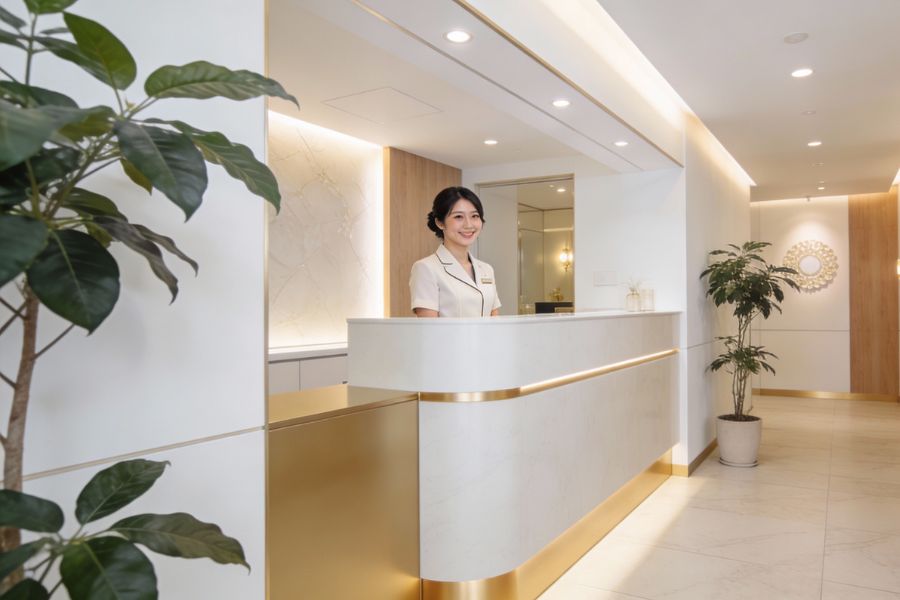 高級感のある美容クリニックのエントランスと受付