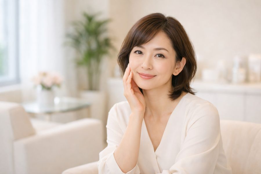 福岡の美容クリニックで切開リフトのカウンセリングを受ける40代女性