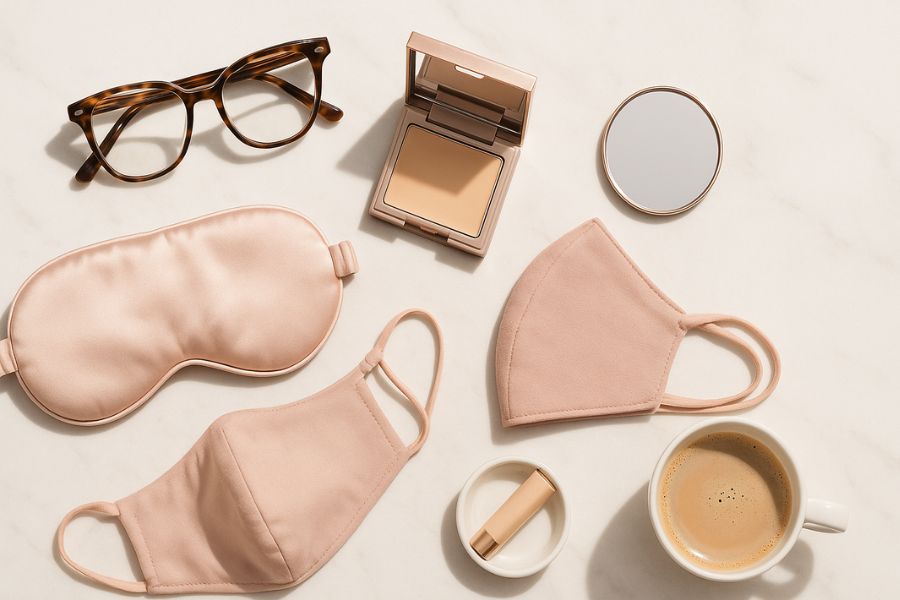 クマ取りのダウンタイム中に仕事を続けるためのメガネやコンシーラーなどカバーアイテム一式