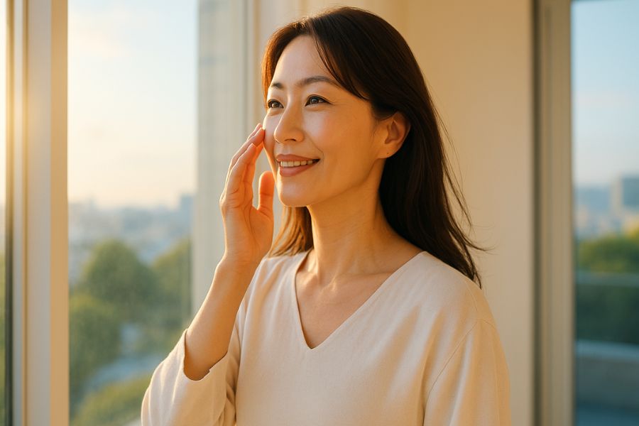 クマ取り施術を経て目元に自信を取り戻し明るい未来を見つめる40代女性のポートレート