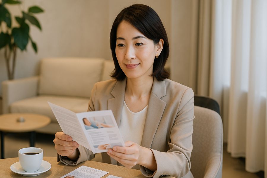 糸リフトとハイフや切開フェイスリフトを比較検討する女性