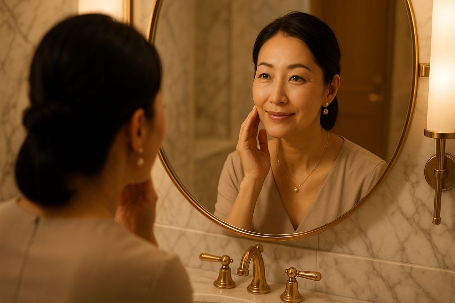 糸リフトの継続施術について長期的な効果を検討する女性