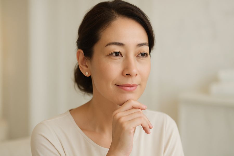 糸リフトのデメリットやダウンタイムについて医師から説明を聞く女性