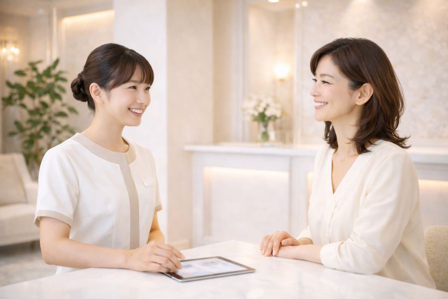 美容クリニック選びのポイントとなる丁寧な受付対応の様子
