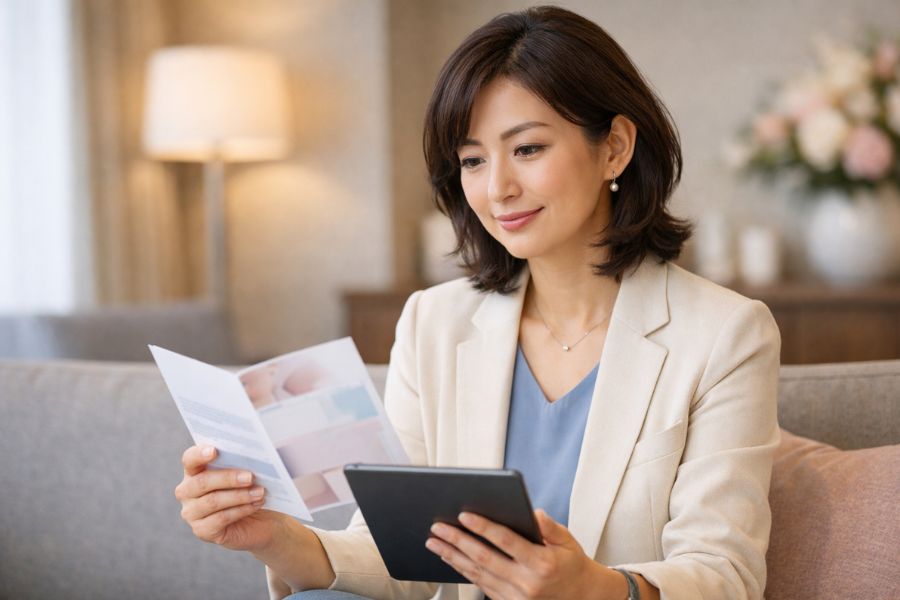 クリニックで治療法を検討する女性