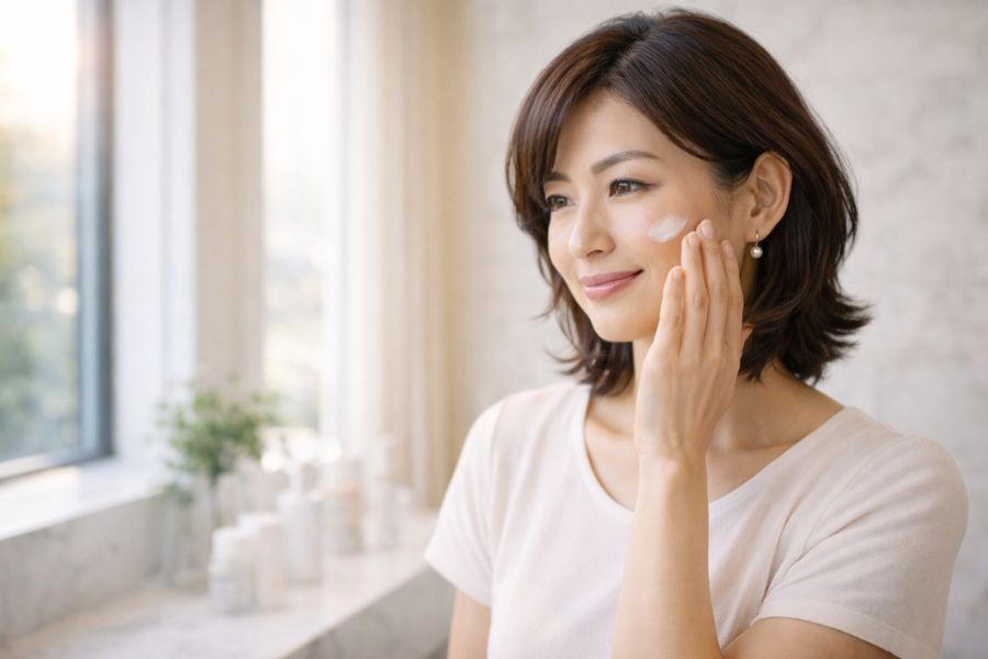 紫外線対策のスキンケアをする女性