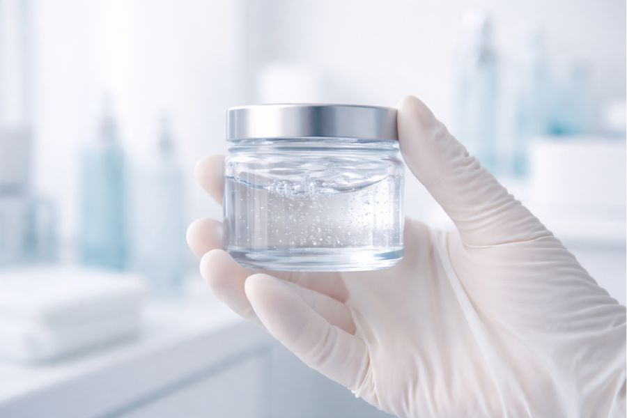 美容クリニックで使用されるヒアルロン酸製剤の透明なジェル