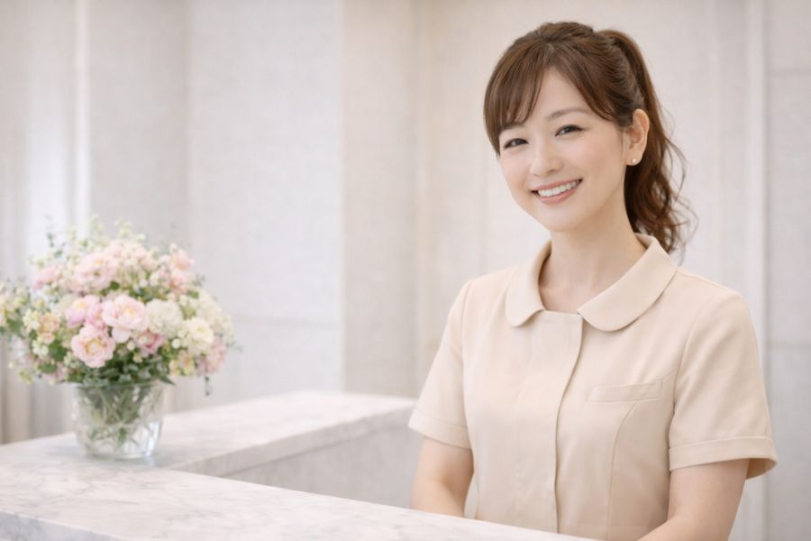 PRP治療に関する質問を受け付けるクリニック受付