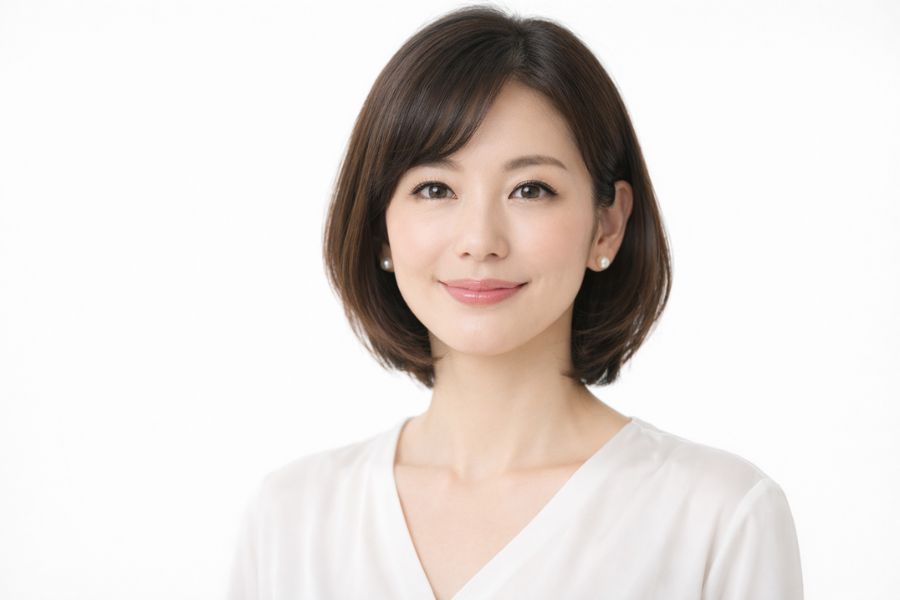 マリオネットラインの位置を確認する40代女性