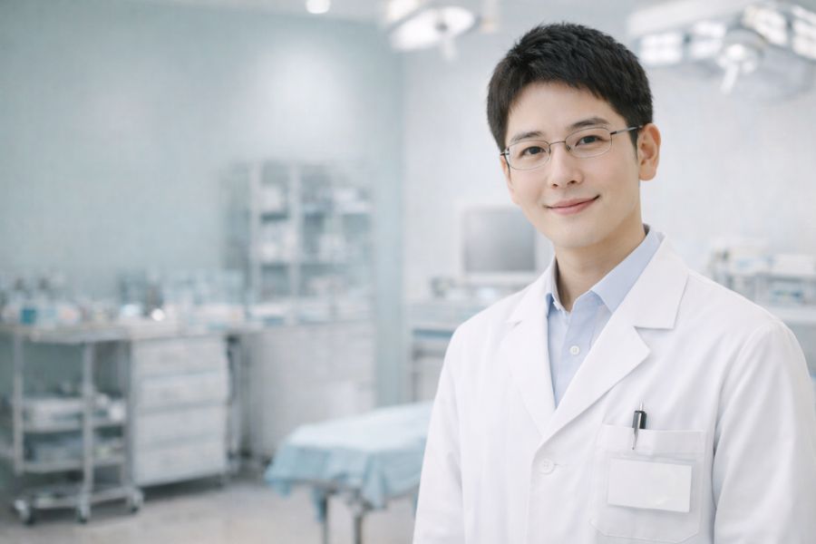 手術準備を行う経験豊富な男性医師