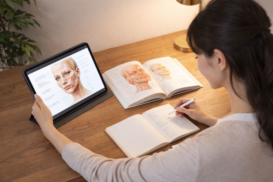 顔の構造・SMAS層の仕組みを学ぶ女性