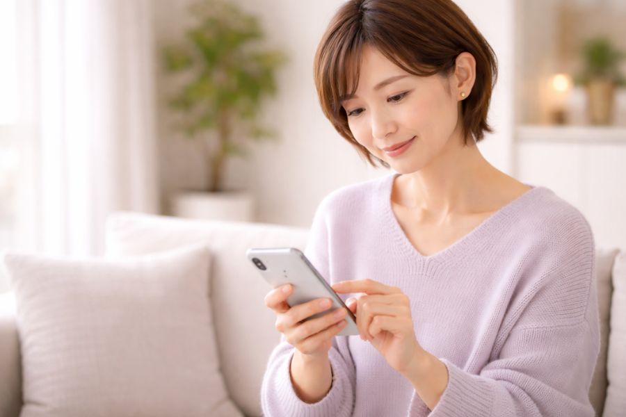 SMASフェイスリフトのよくある質問・スマートフォンで情報収集する女性