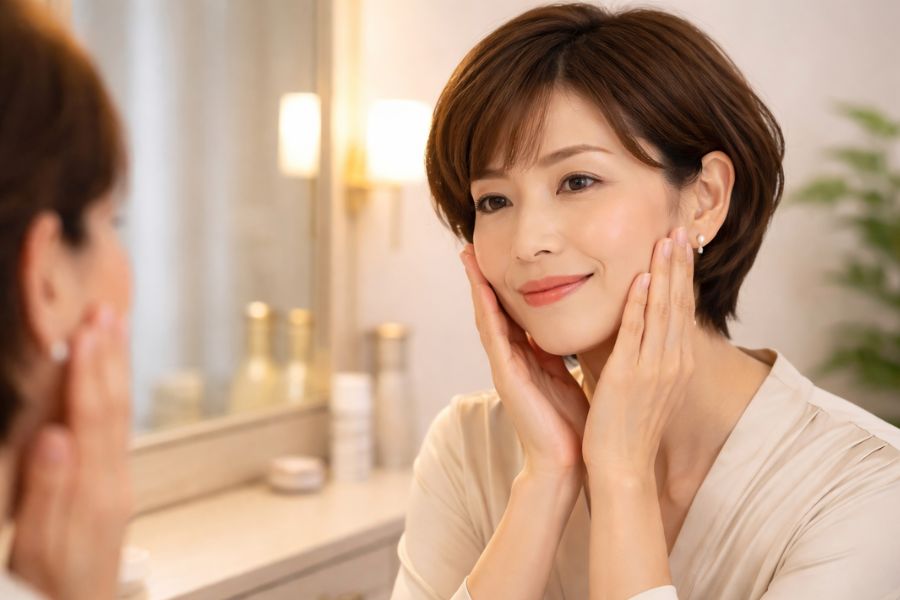SMASフェイスリフトの効果を実感する女性・フェイスラインの変化