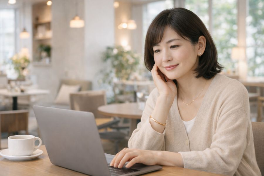 自宅で美容医療の選択肢を比較検討する女性