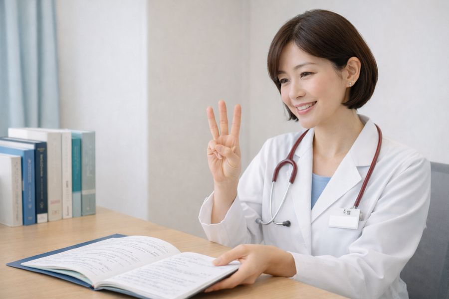 ウルセラの効果を左右する要因について診察室で説明する女性医師