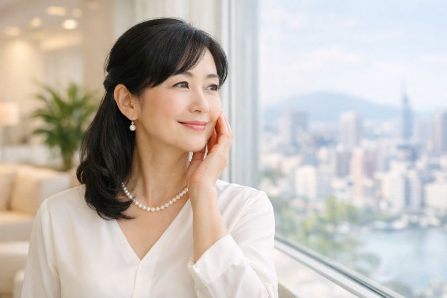 ウルセラの効果に疑問を感じクリニックラウンジで次の選択肢を考える40代女性