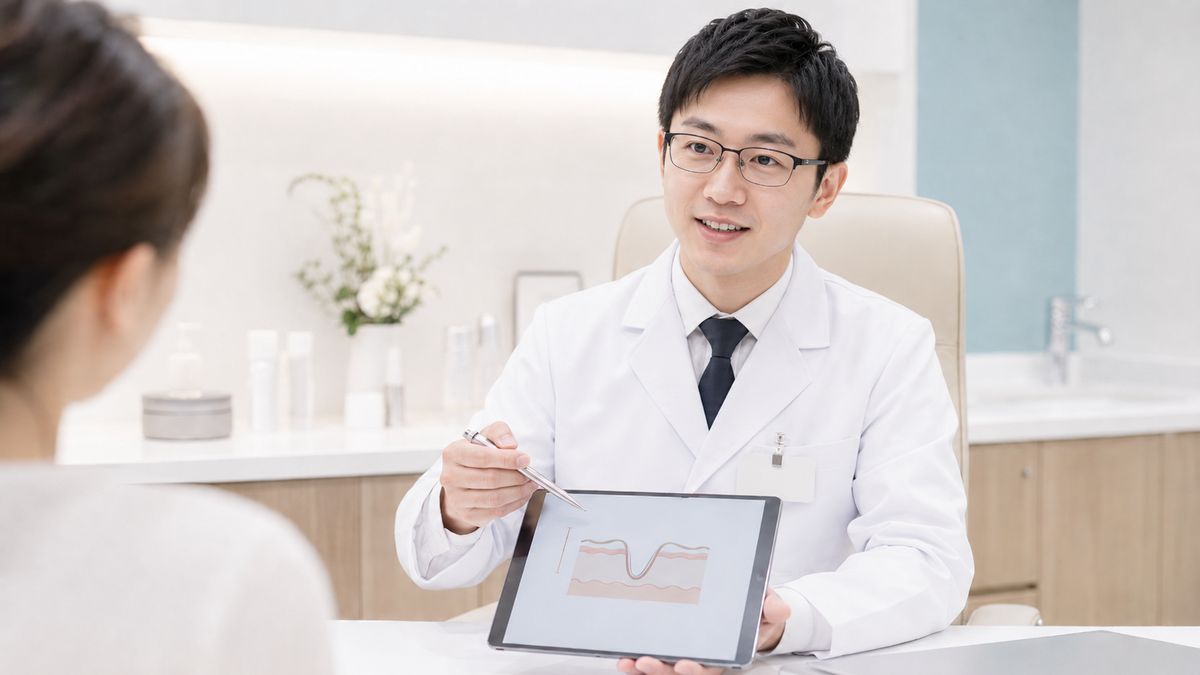 PRP治療のリスクとダウンタイムを丁寧に説明する男性医師