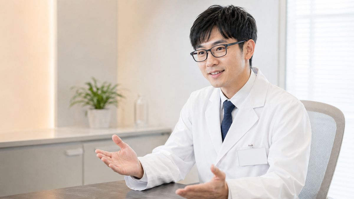 切開リフトのリスクと副作用を丁寧に説明する男性医師