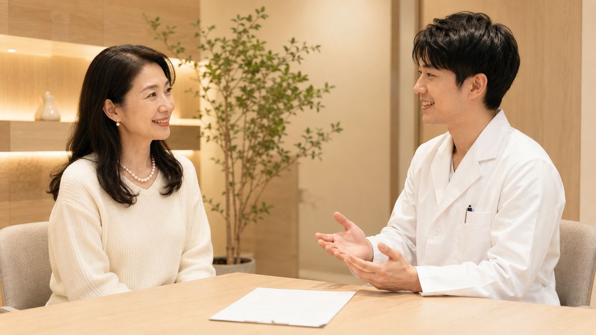 カウンセリングで向き合って話す女性と男性医師