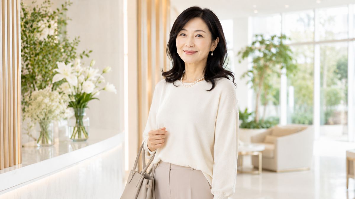 明るい院内で前を向いて立つ女性