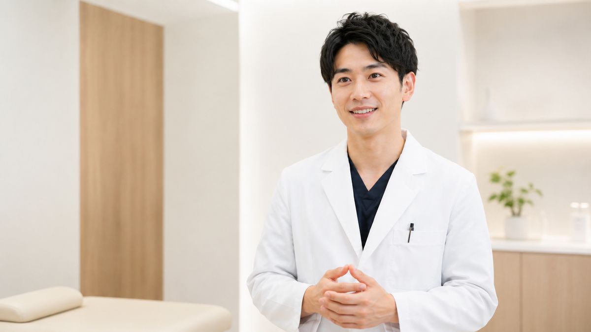 診察室で穏やかに説明する男性医師
