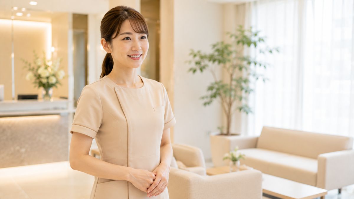 待合スペースでほほ笑む女性スタッフ