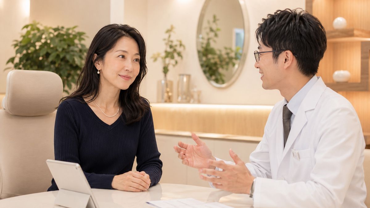 口横のたるみの治療法をカウンセリングで相談する様子
