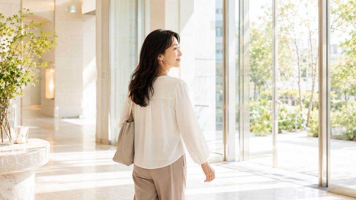 口横のたるみの改善へ前向きに一歩を踏み出す女性