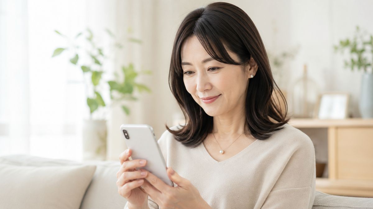 スマートフォンを見る女性