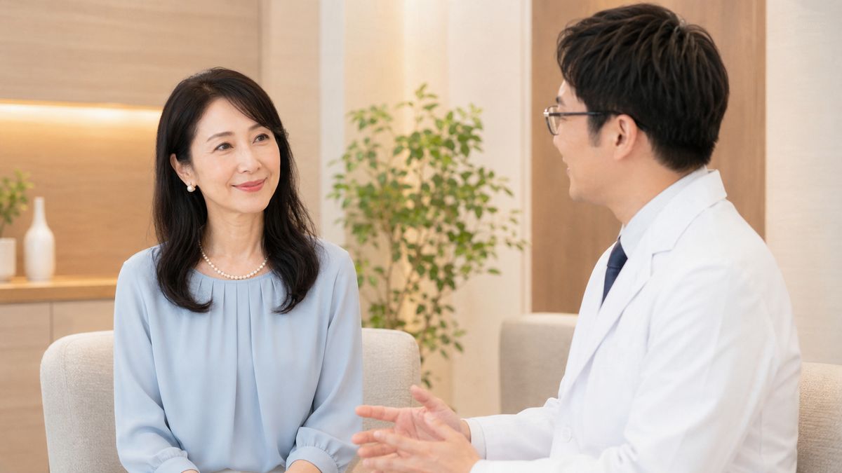 カウンセリングルームで向かい合って話す女性と男性医師