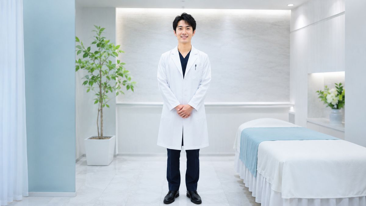 診察室に立つ白衣姿の男性医師