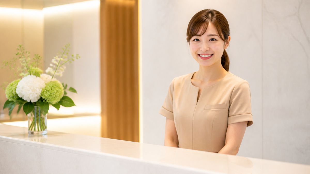 福岡天神美容クリニックの受付で来院者を迎えるスタッフ