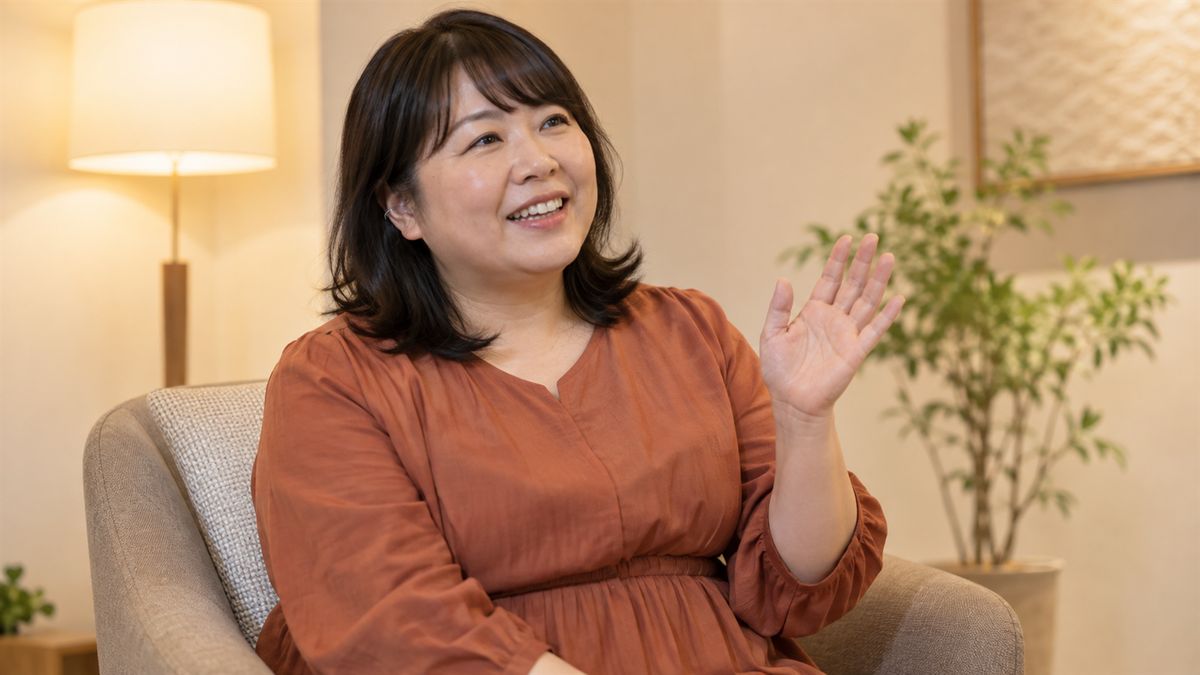 カウンセリングルームで手を挙げて質問する女性